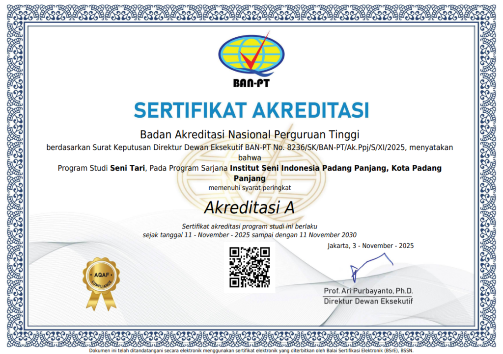 Program Studi Seni Tari ISI Padangpanjang Raih Akreditasi A dari BAN-PT